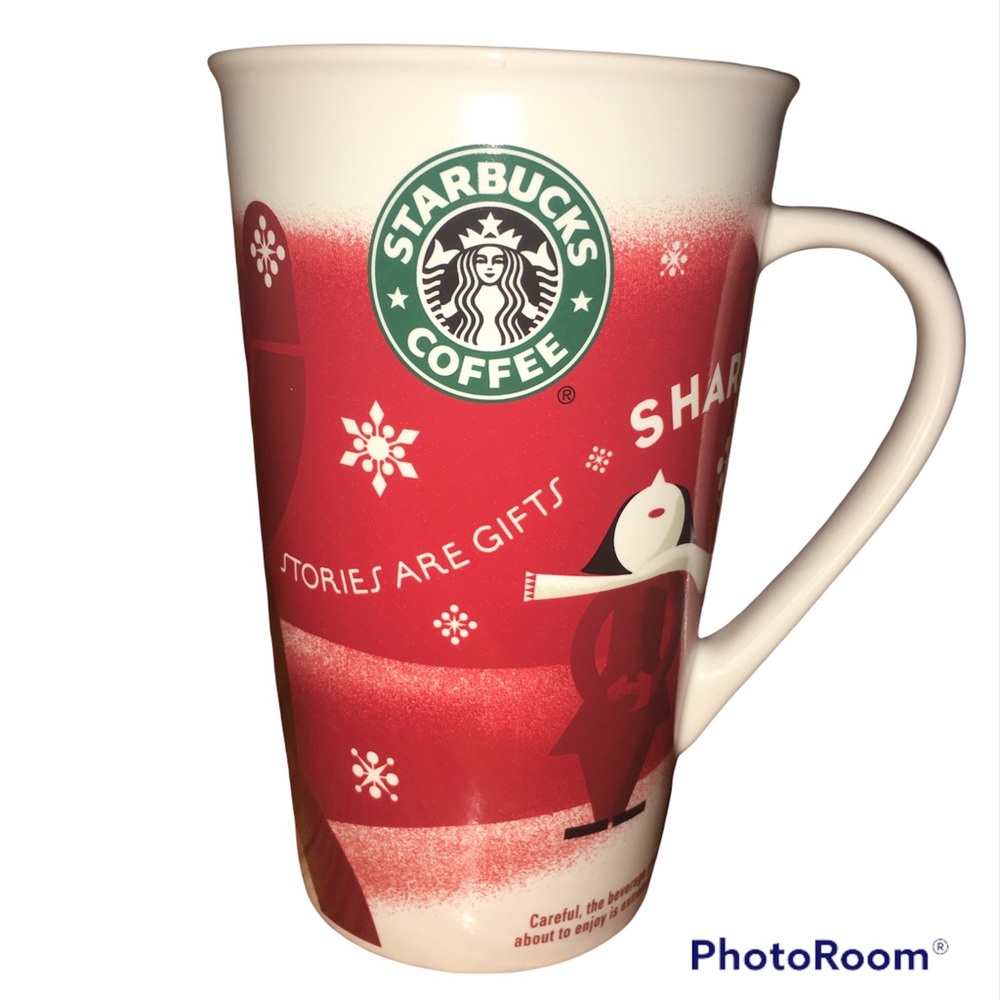 Starbucks 2010 Christmas Winter Mug/Cup Stories Are Gifts Share White/Red 16 OZ
